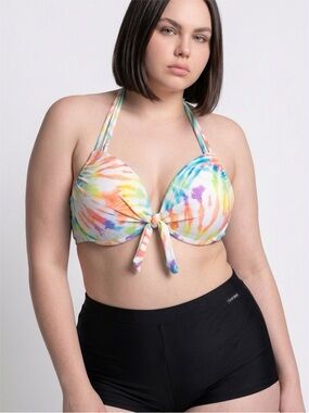 California Waves Multicolor Tie-Dye Halter Bikini Top
